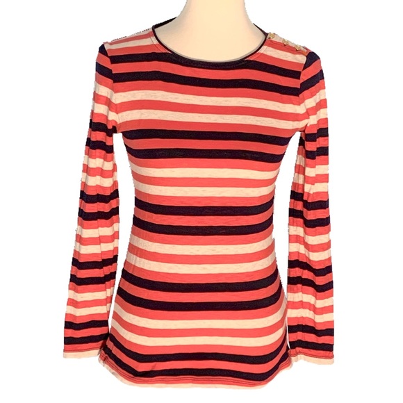 J. Crew NWOT Striped Button Shoulder LS Crew Top - Picture 1 of 8